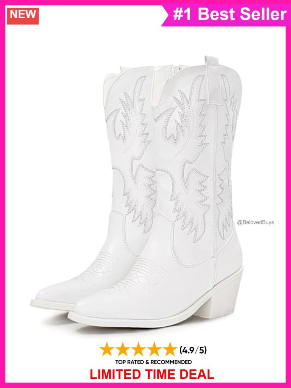 Faux Leather Cowboy Boots Pointy Toe Mid Calf Western Boots